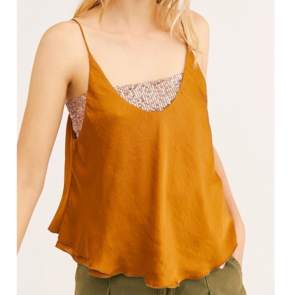 FP Rose-Gold Sparkling Mesh Bandeau with Shimmering Amber Adjustable Camisole - Picture 2 of 16